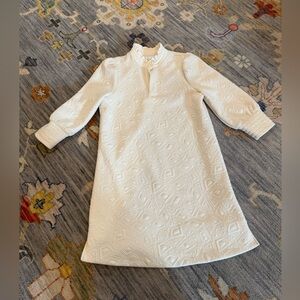 THML Quilted Textured Cream Ivory Dress with Ruffle Geometric Shapes size Small